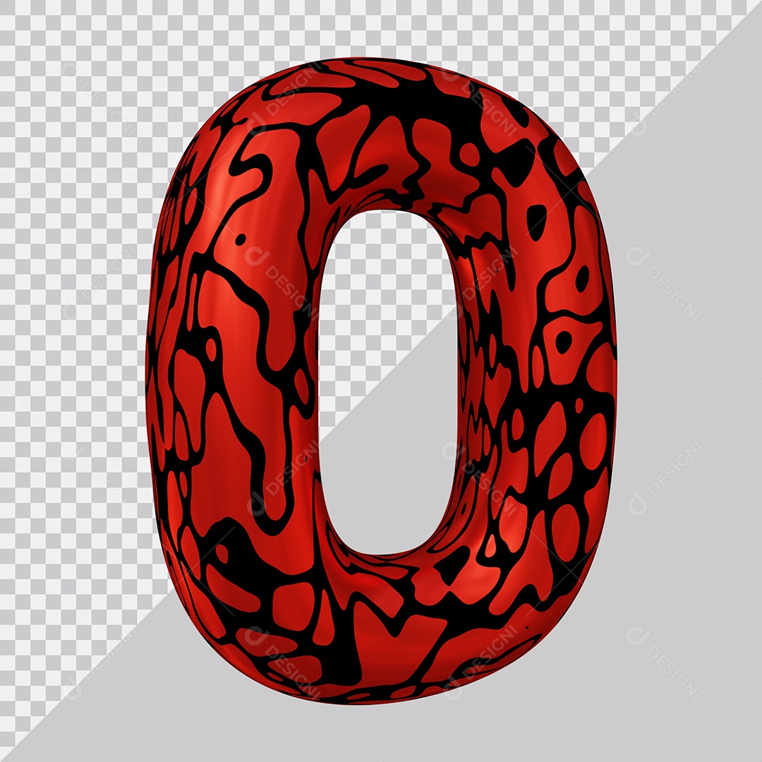 Número 3D 0 Preto e Vermelho Para Composição PSD