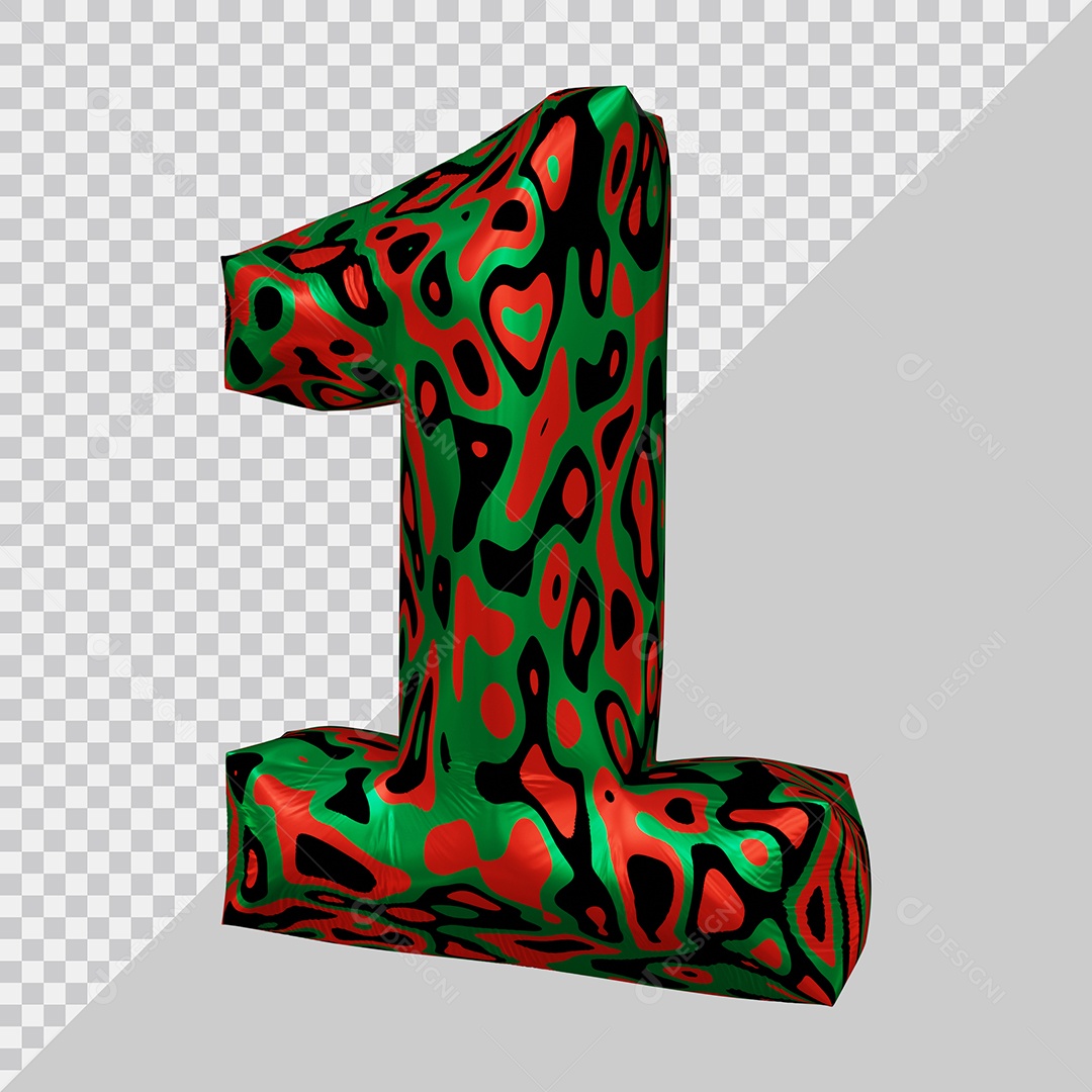 Número 3D 1 Colorido Para Composição PSD