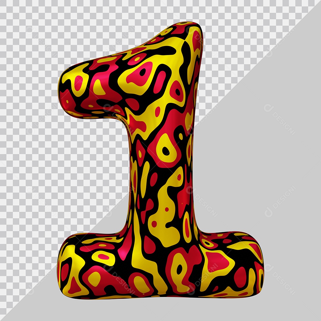 Número 3D 1 Colorido Para Composição PSD