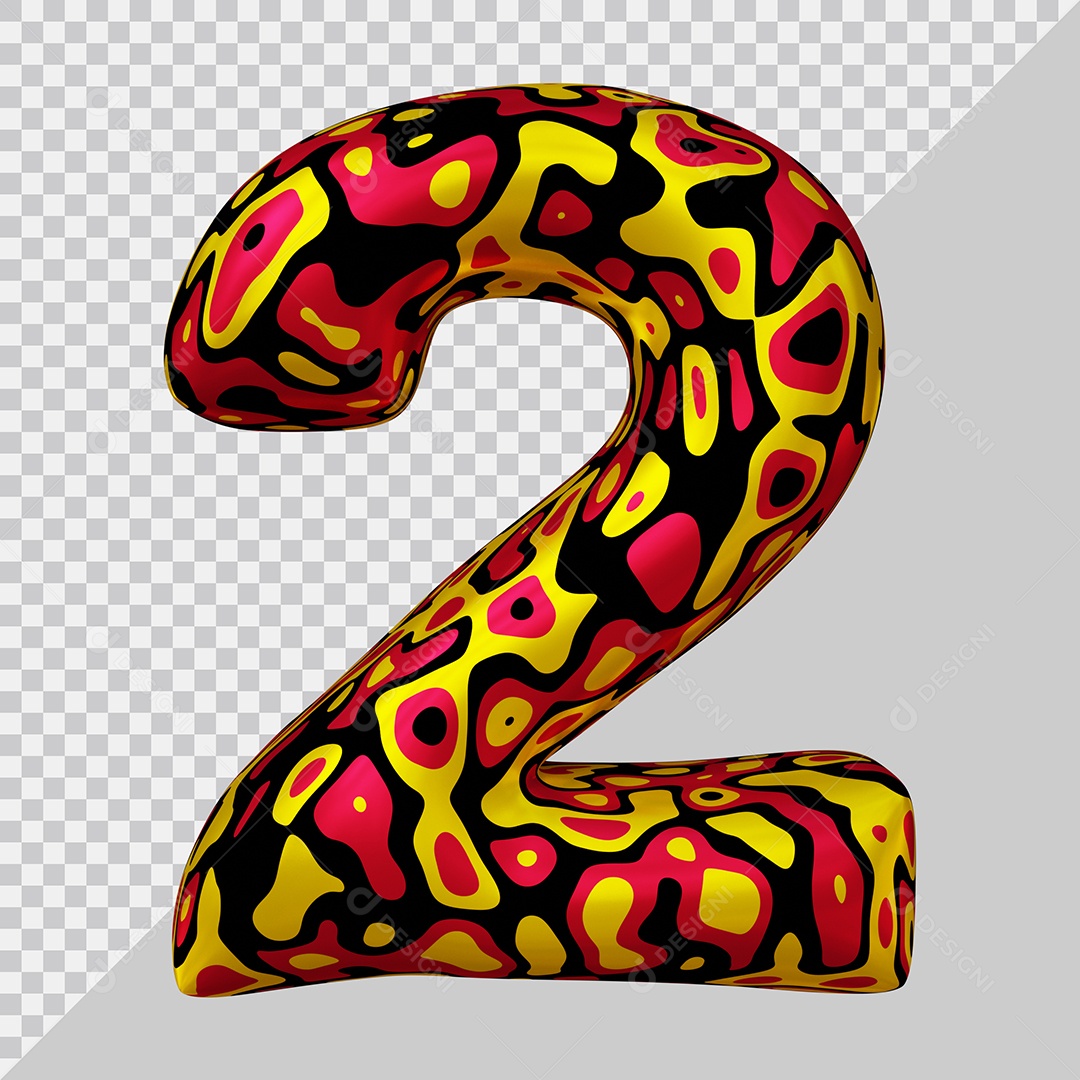 Número 3D 2 Colorido Para Composição PSD