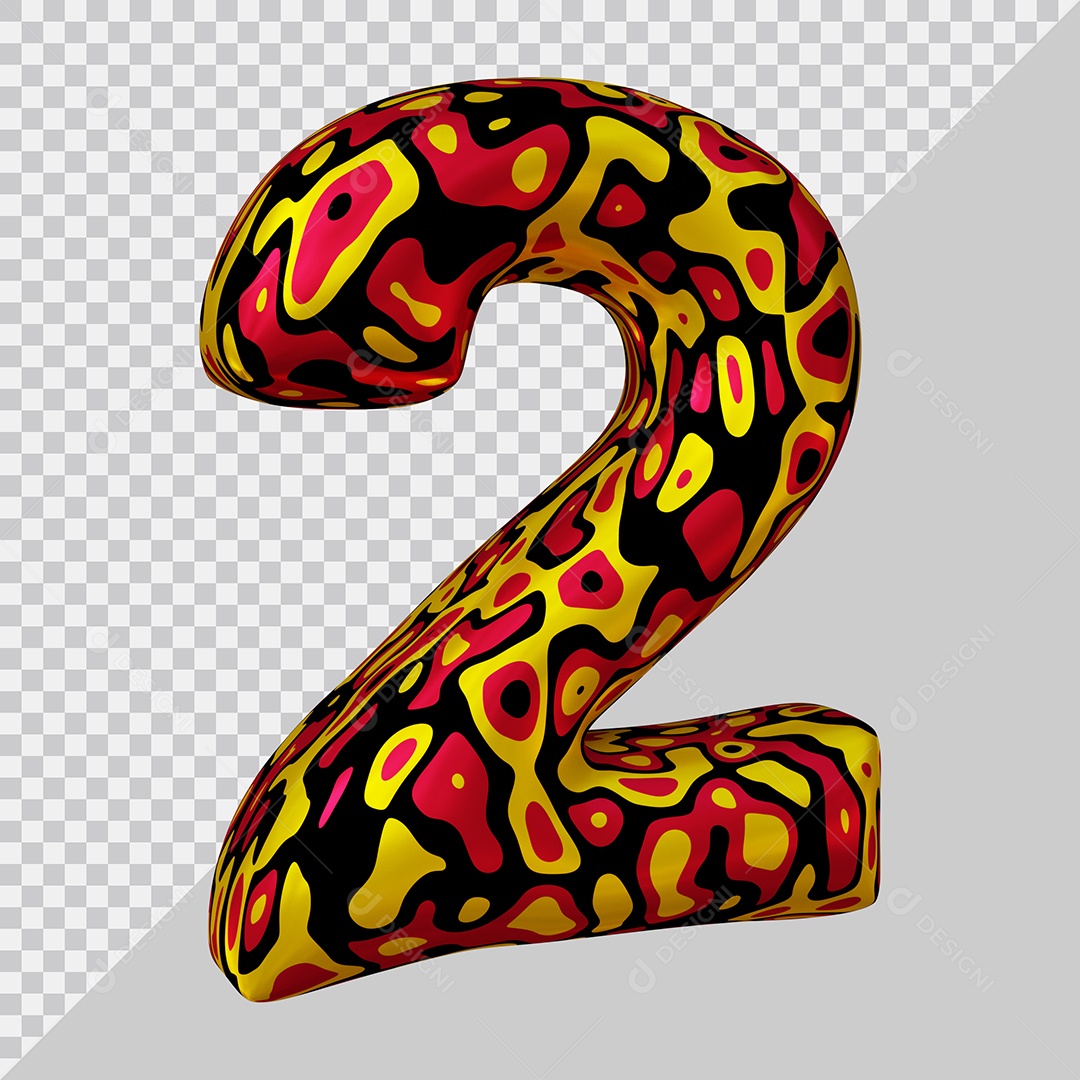 Número 3D 2 Colorido Para Composição PSD