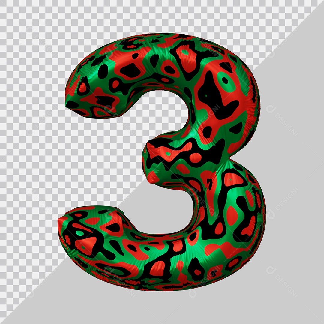 Número 3D 3 Colorido Para Composição PSD