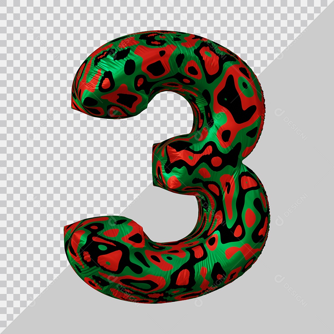 Número 3D 3 Colorido Para Composição PSD