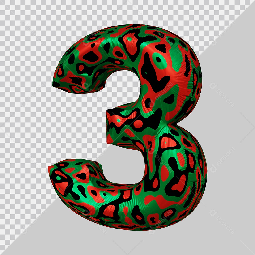 Número 3D 3 Colorido Para Composição PSD