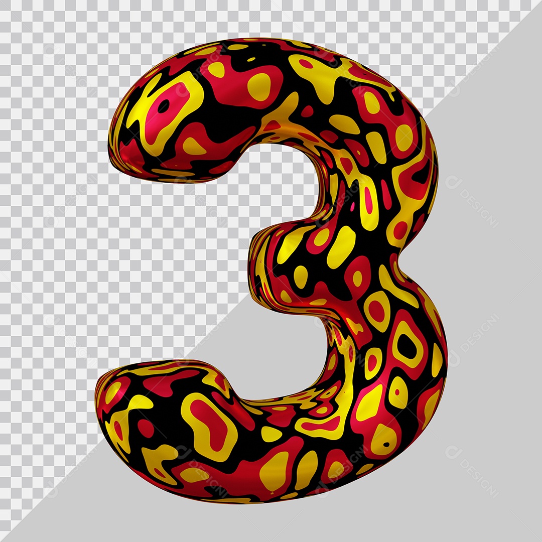 Número 3D 3 Colorido Para Composição PSD