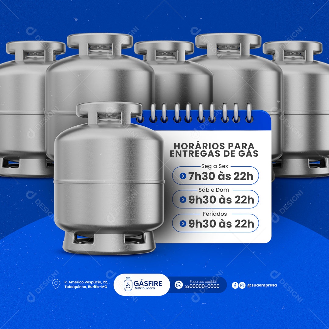 Horários Para Entregas de Gás! Distribuidora de Gás de Cozinha Social Media PSD Editável