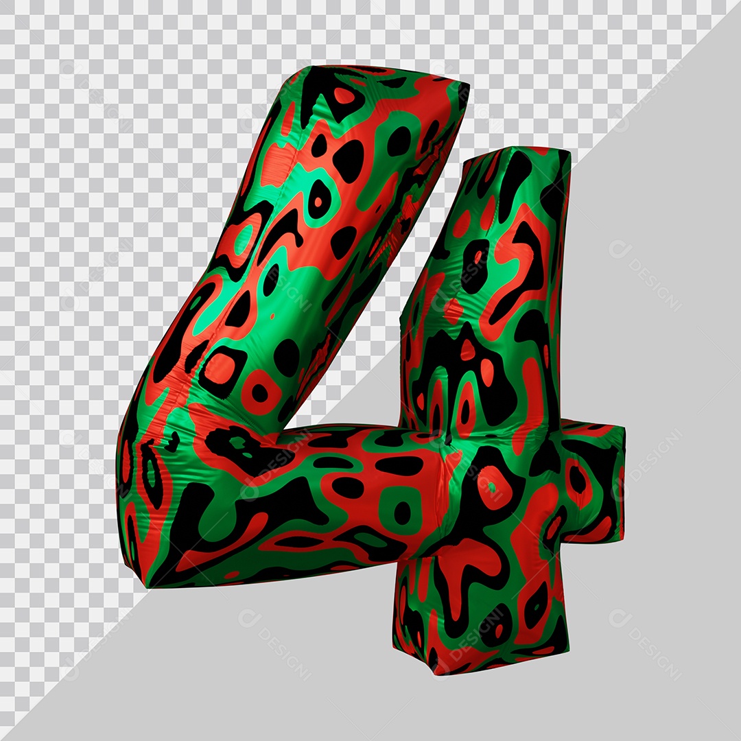 Número 3D 4 Colorido Para Composição PSD