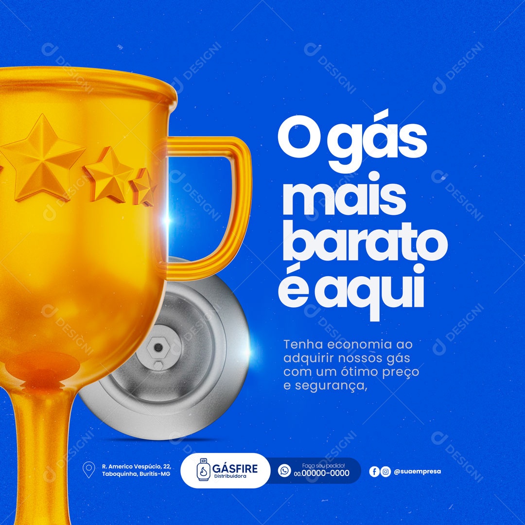 Gás Mais Barato é Aqui! Distribuidora de Gás de Cozinha Social Media PSD Editável