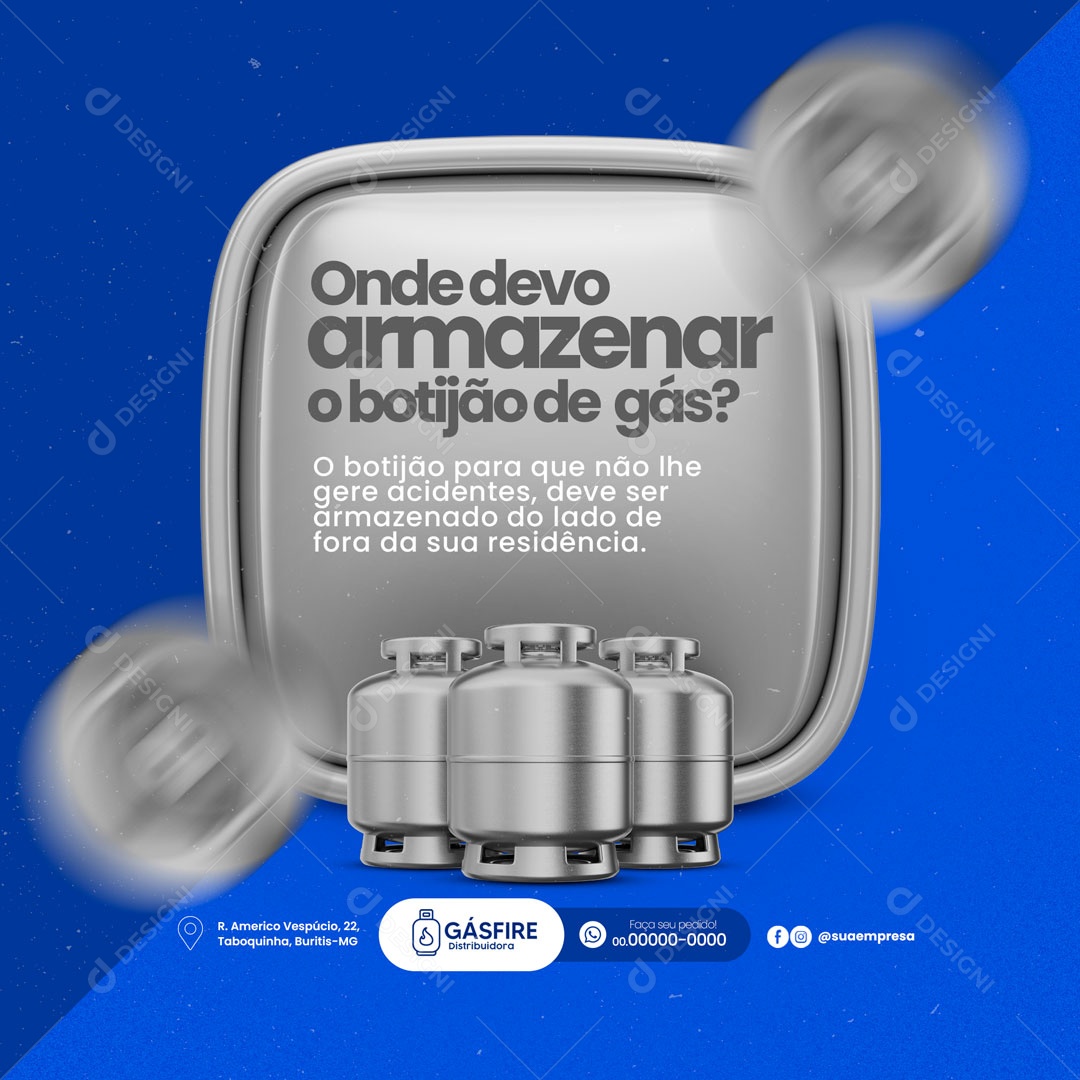 Onde Devo Armazenar o Botijão? Distribuidora de Gás de Cozinha Social Media PSD Editável