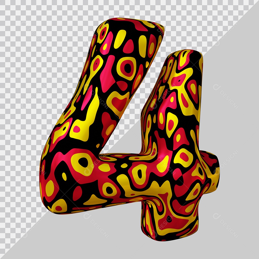 Número 3D 4 Colorido Para Composição PSD