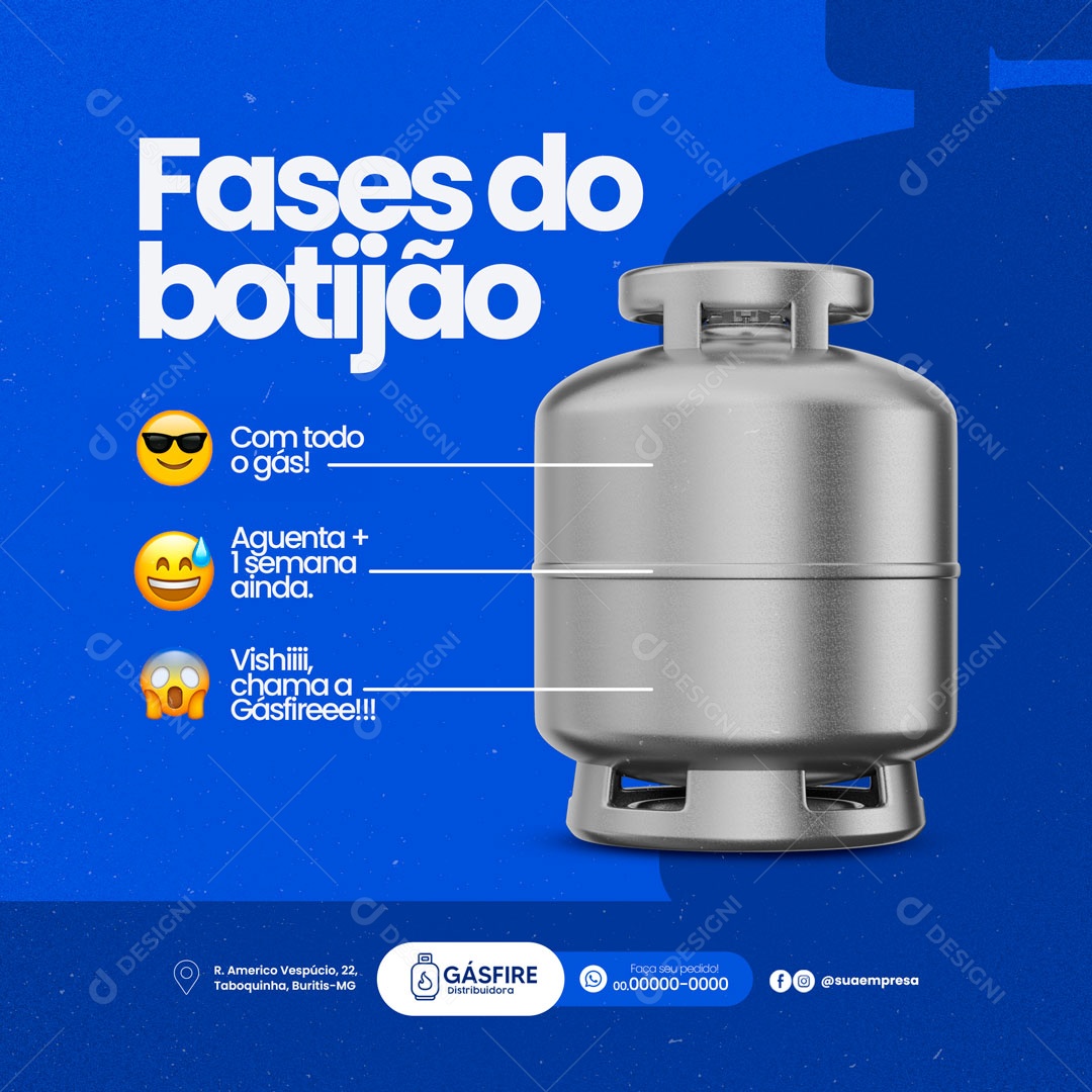 Fases do Botijão Distribuidora de Gás de Cozinha Social Media PSD Editável