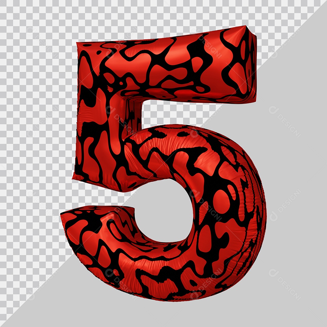 Número 3D 5 Preto e Vermelho Para Composição PSD