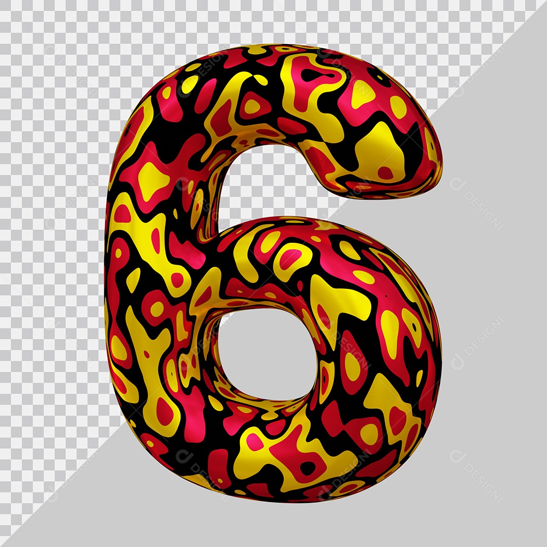 Número 3D 6 Colorido Para Composição PSD