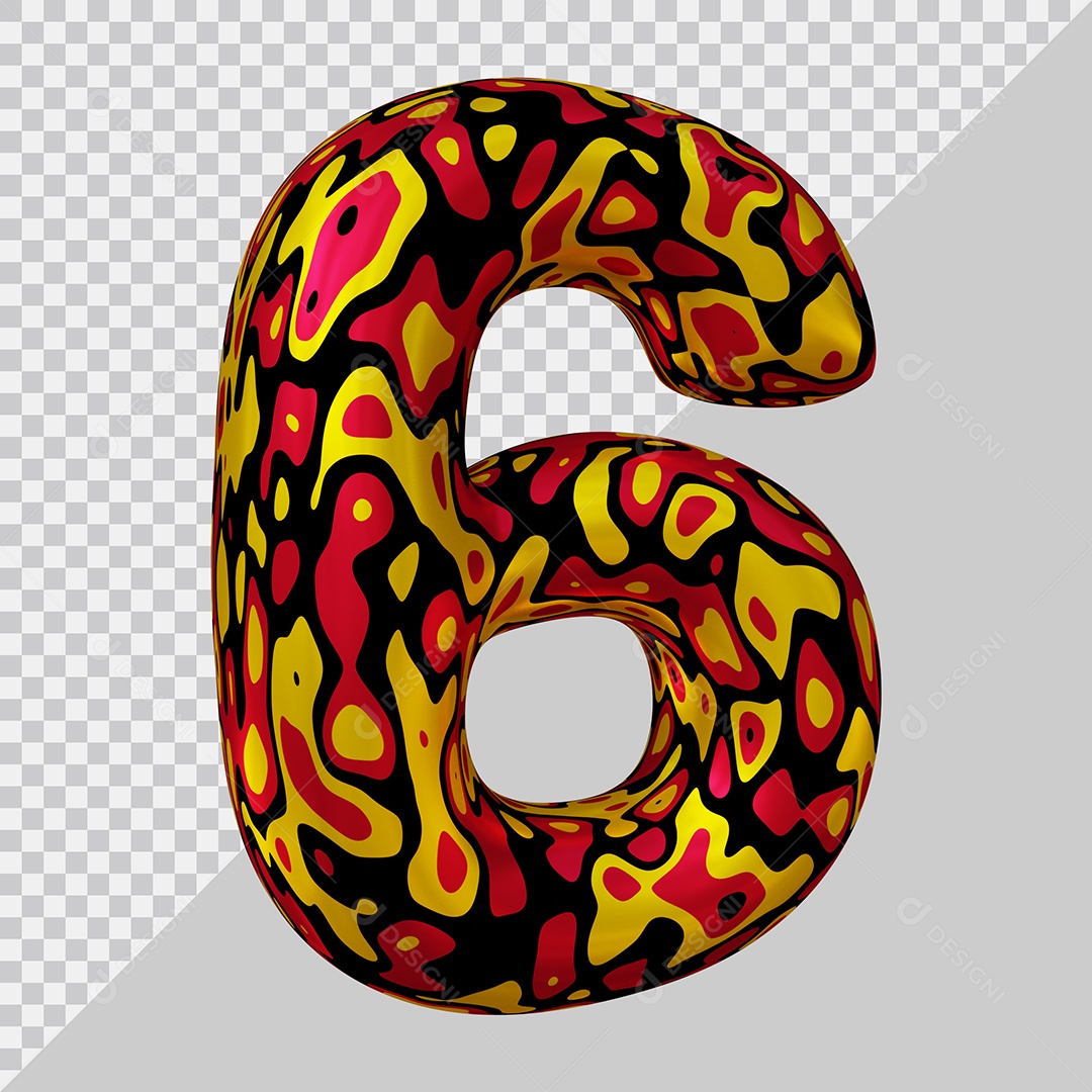 Número 3D 6 Colorido Para Composição PSD