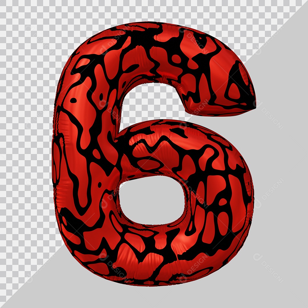 Número 3D 6 Preto e Vermelho Para Composição PSD