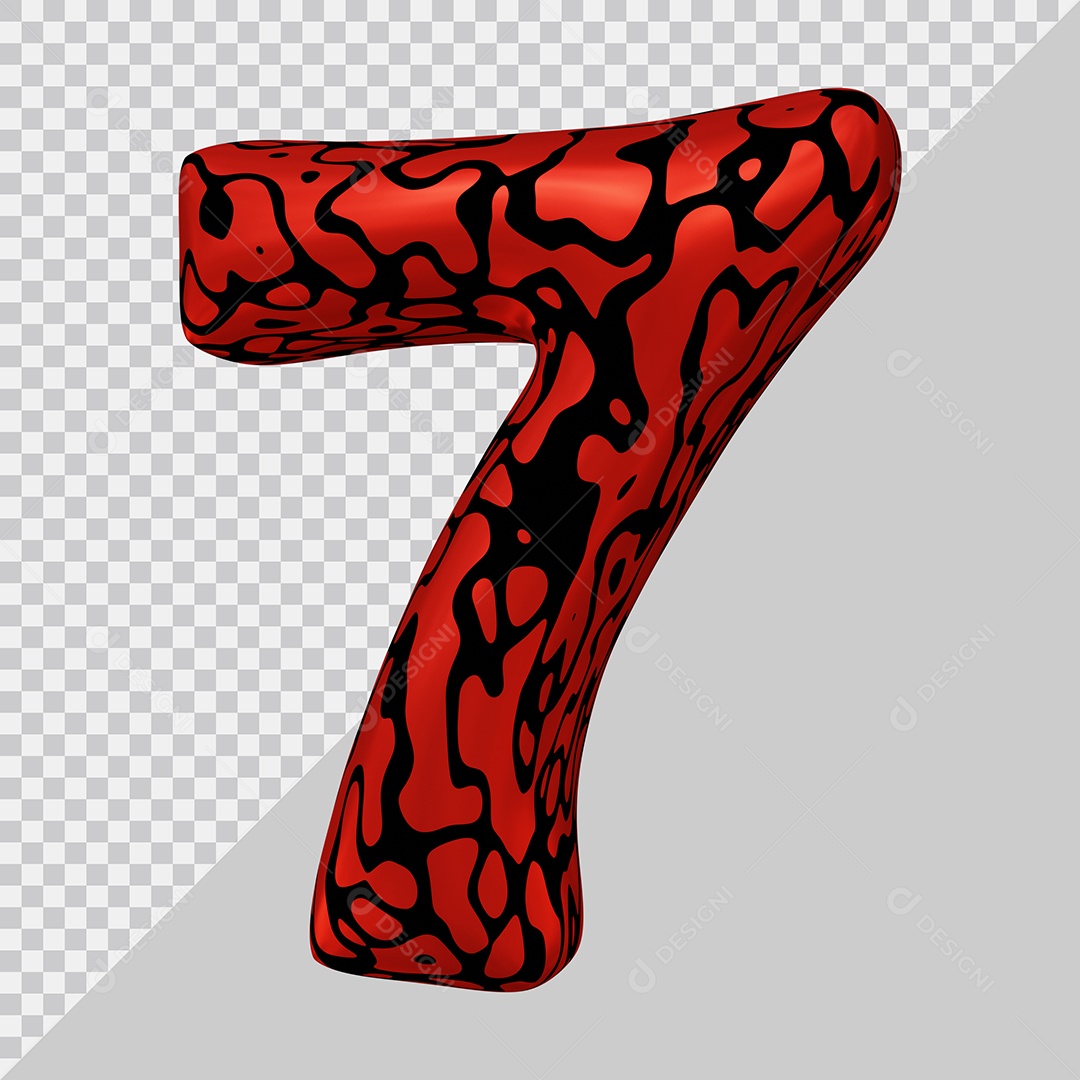 Número 3D 7 Preto e Vermelho Para Composição PSD