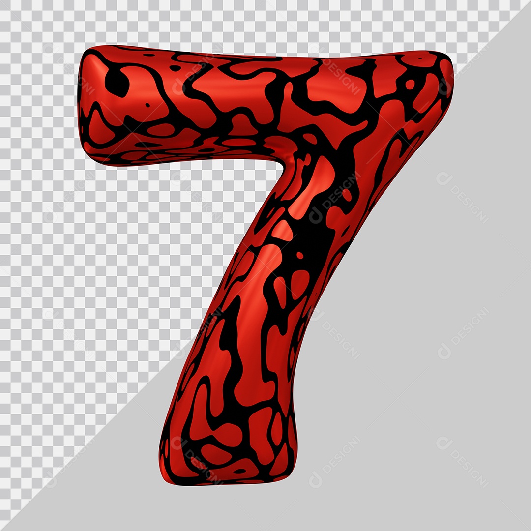 Número 3D 7 Preto e Vermelho Para Composição PSD