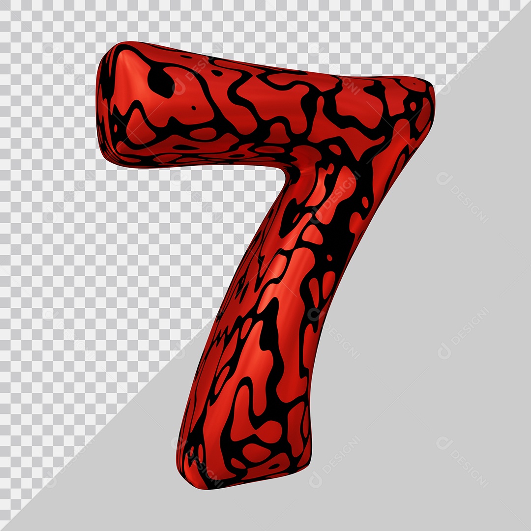 Número 3D 7 Preto e Vermelho Para Composição PSD