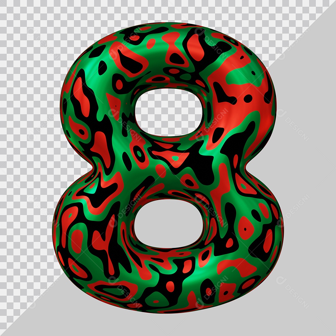 Número 3D 8 Colorido Para Composição PSD