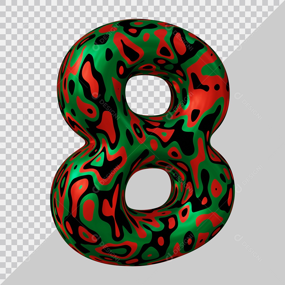 Número 3D 8 Colorido Para Composição PSD