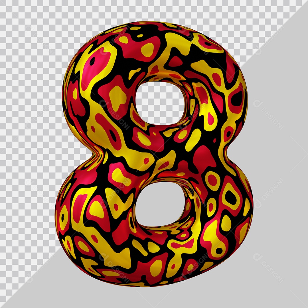 Número 3D 8 Colorido Para Composição PSD
