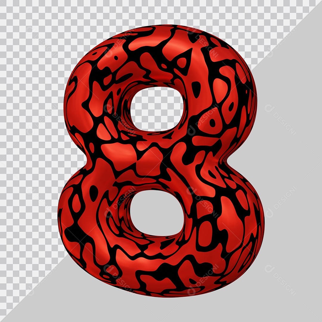 Número 3D 8 Preto e Vermelho Para Composição PSD