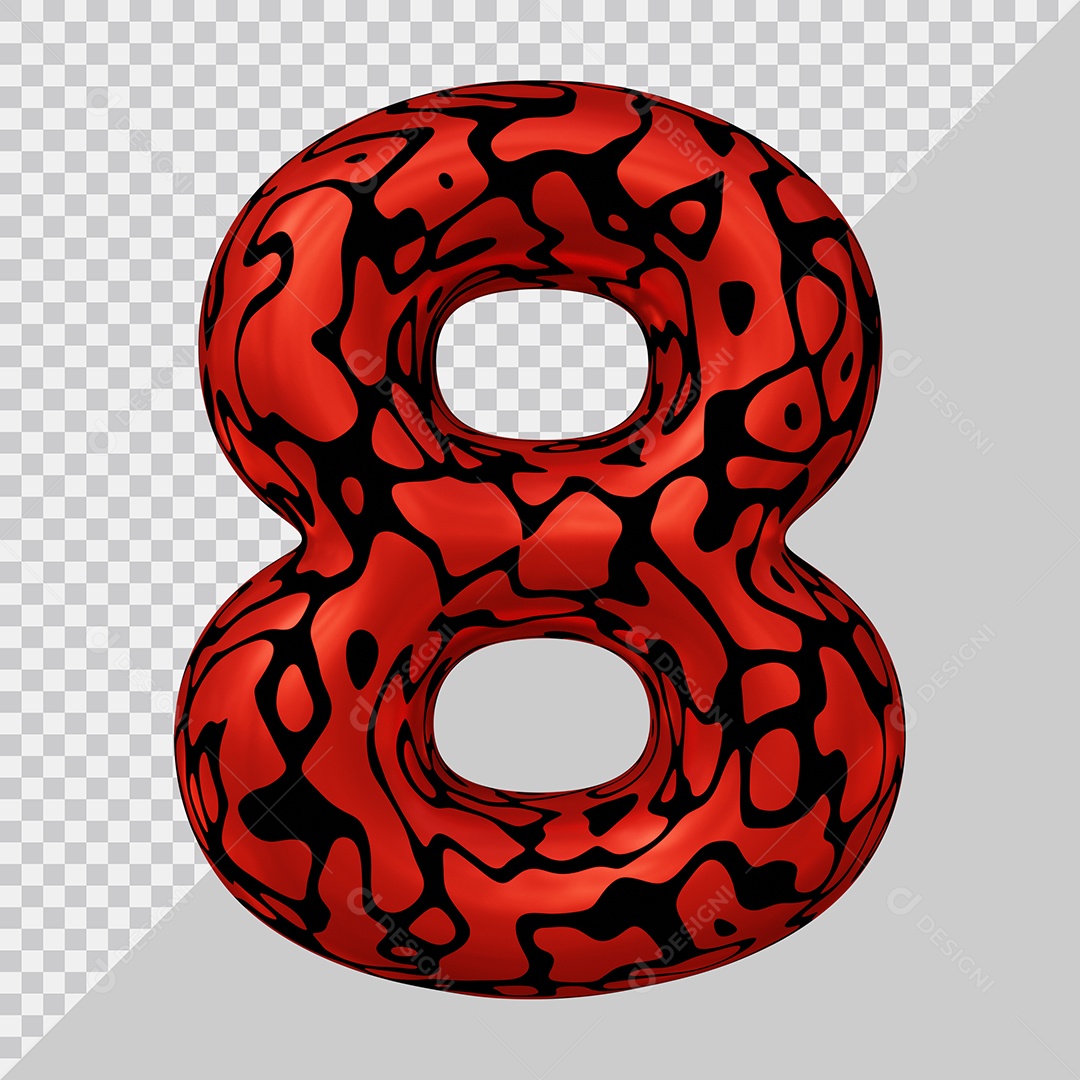 Número 3D 8 Preto e Vermelho Para Composição PSD