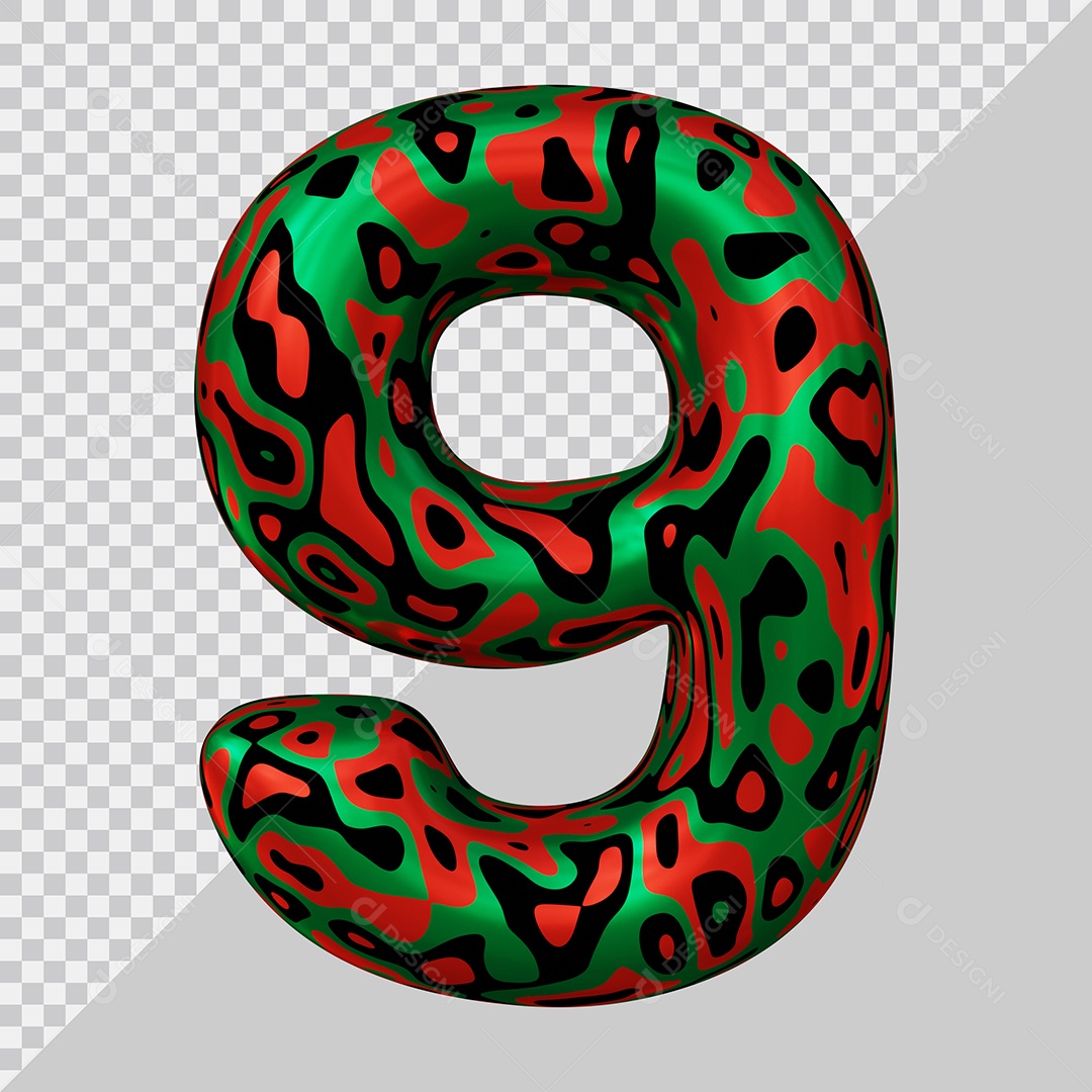 Número 3D 9 Colorido Para Composição PSD