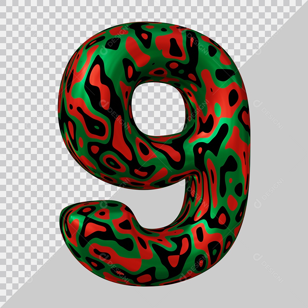 Número 3D 9 Colorido Para Composição PSD