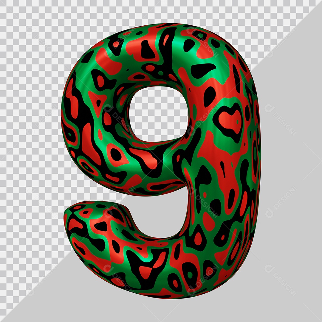 Número 3D 9 Colorido Para Composição PSD
