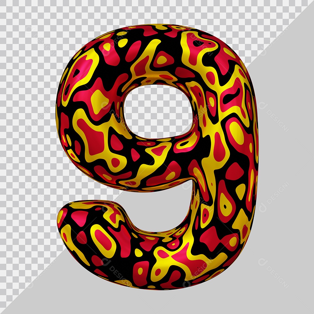 Número 3D 9 Colorido Para Composição PSD