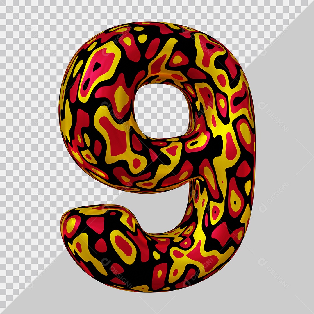 Número 3D 9 Colorido Para Composição PSD