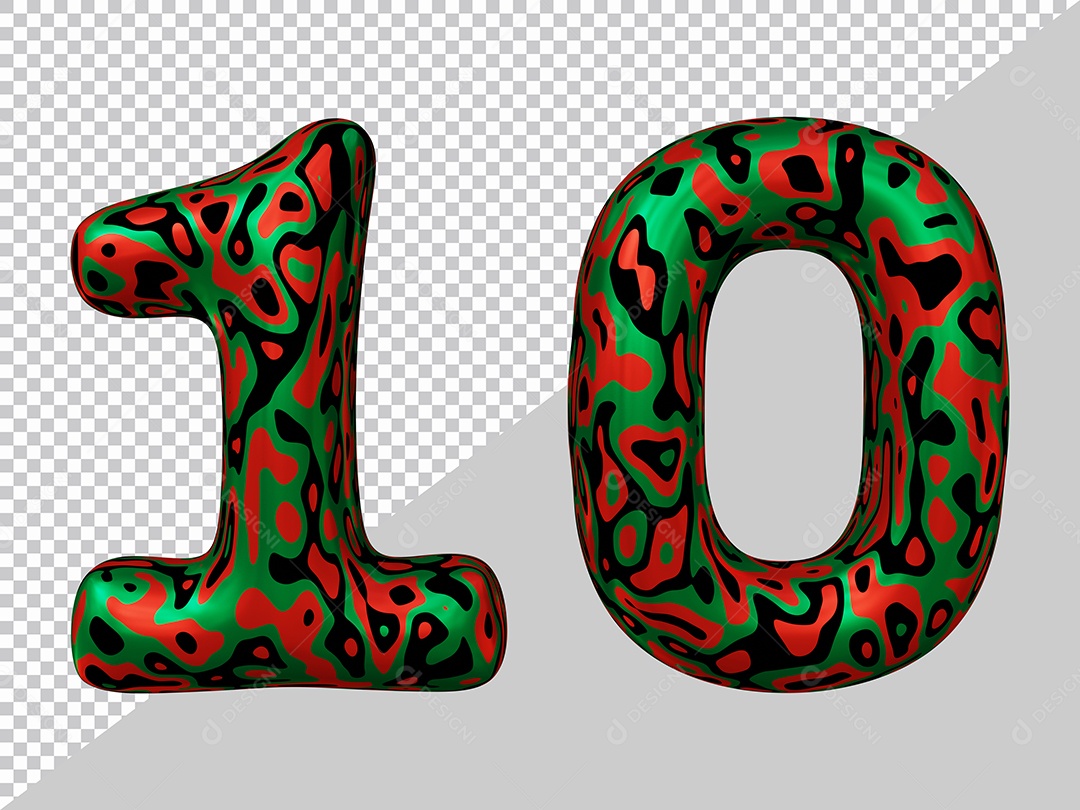 Número 3D 10 Colorido Para Composição PSD