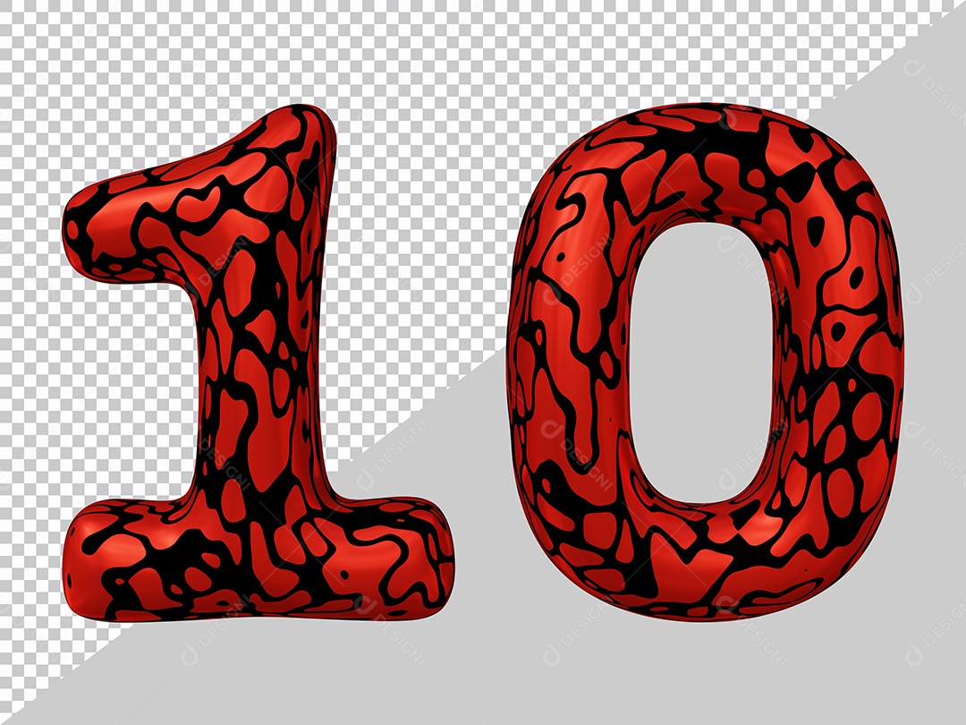 Número 3D 10 Preto e Vermelho Para Composição PSD