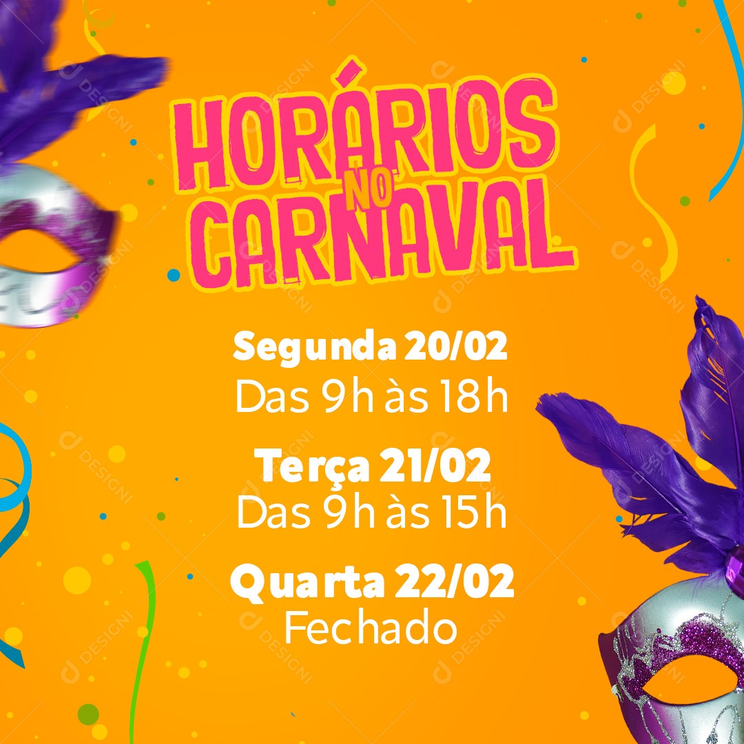 Post Horários de Carnaval Social Media PSD Editável
