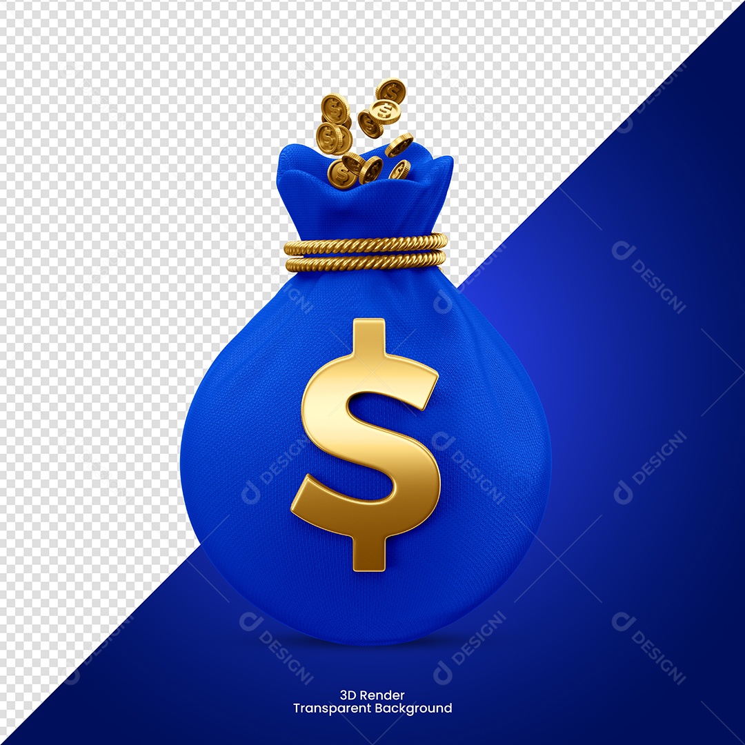 Elemento 3D Para Composição Saco de Dinheiro Azul PSD