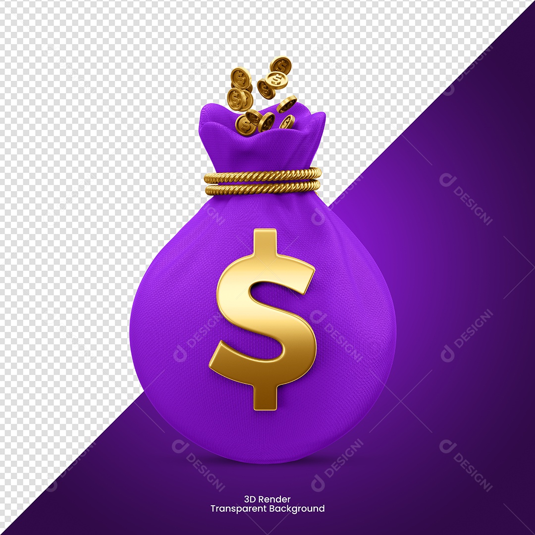 Elemento 3D Para Composição Saco de Dinheiro Roxo PSD