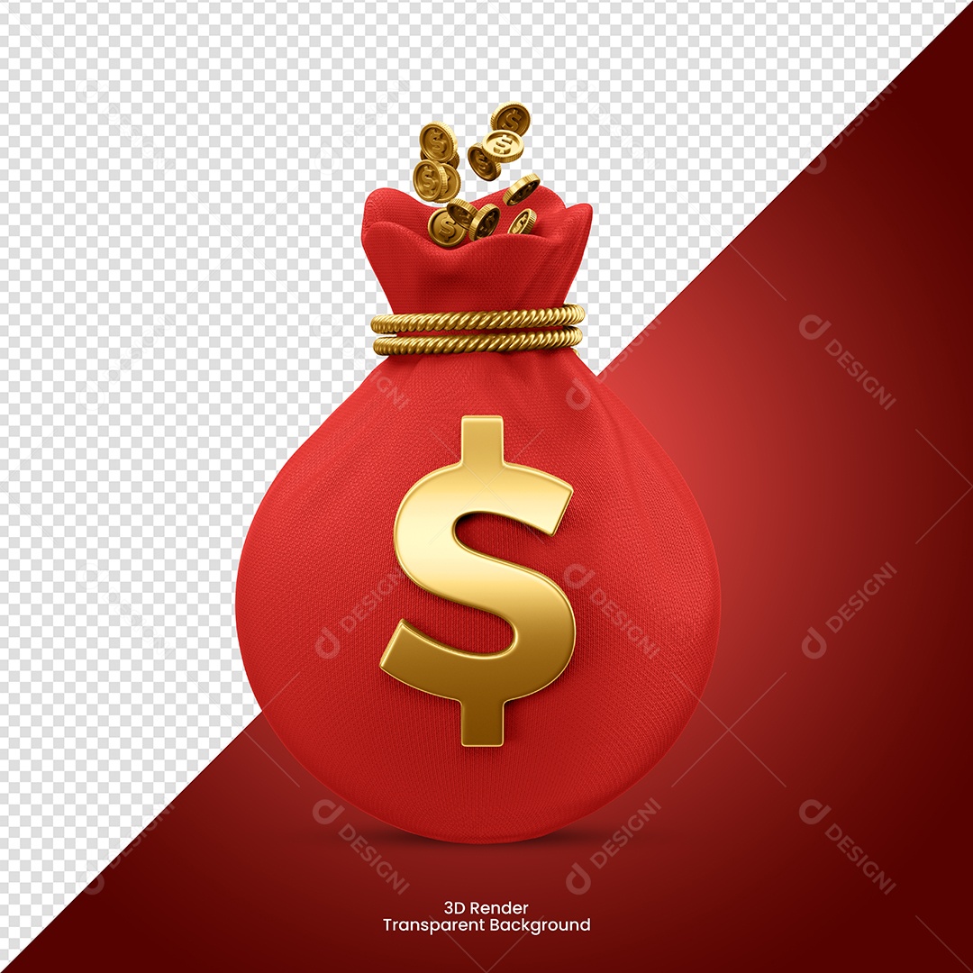 Elemento 3D Para Composição Saco de Dinheiro Vermelho PSD