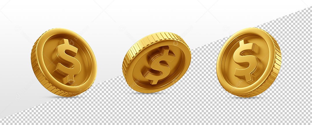 Elemento 3D Para Composição Moedas Com Símbolo do Cifrão PSD