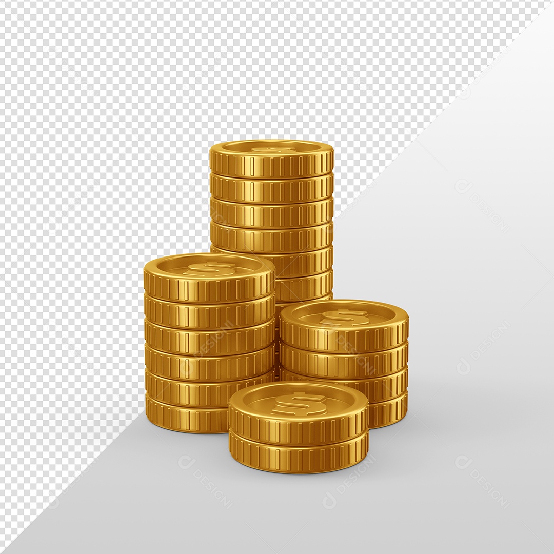 Elementos 3D Para Composição Moedas Douradas PSD