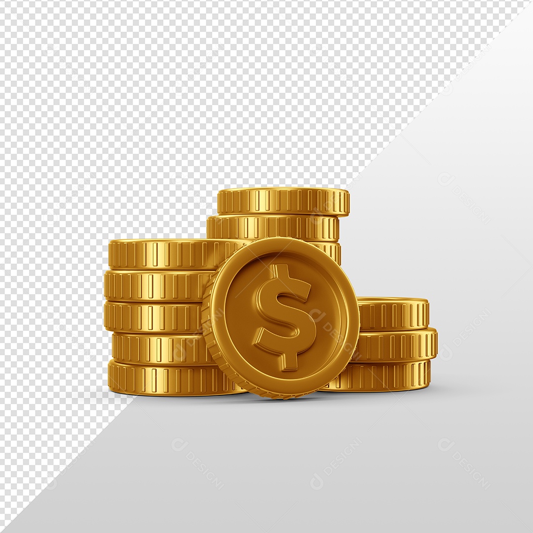 Elementos 3D Para Composição Moedas Douradas PSD