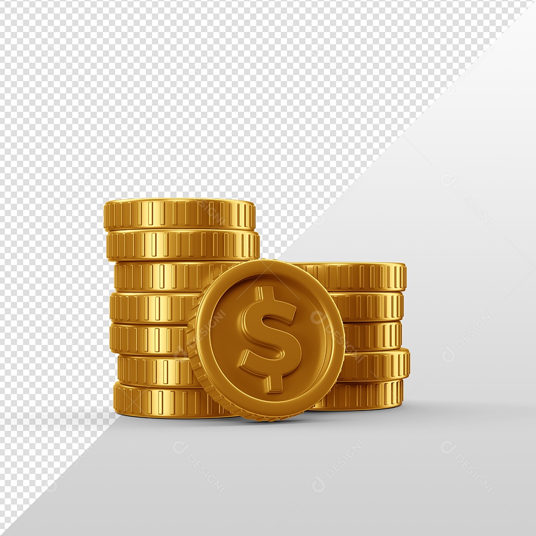 Elementos 3D Para Composição Moedas Douradas PSD