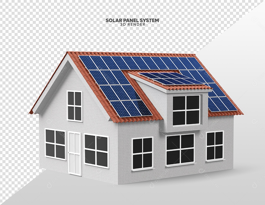 Elemento 3D Para Composição Casa Com Placas de Energia Solar PSD