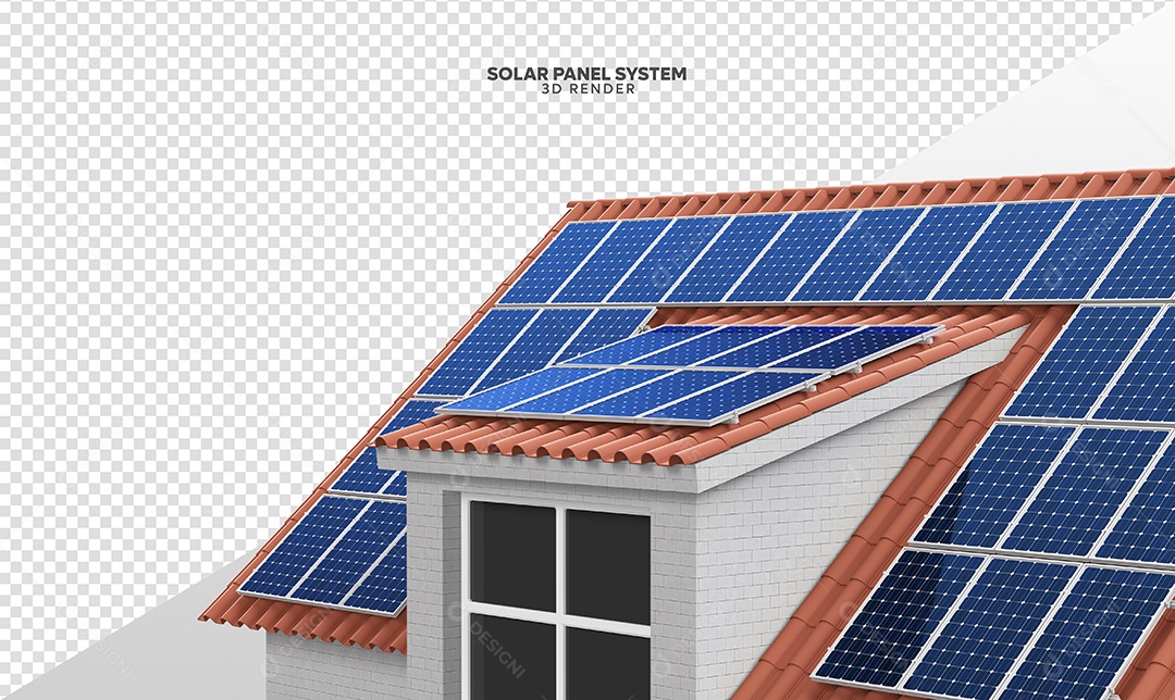 Elemento 3D Para Composição Casa Com Placas de Energia Solar PSD