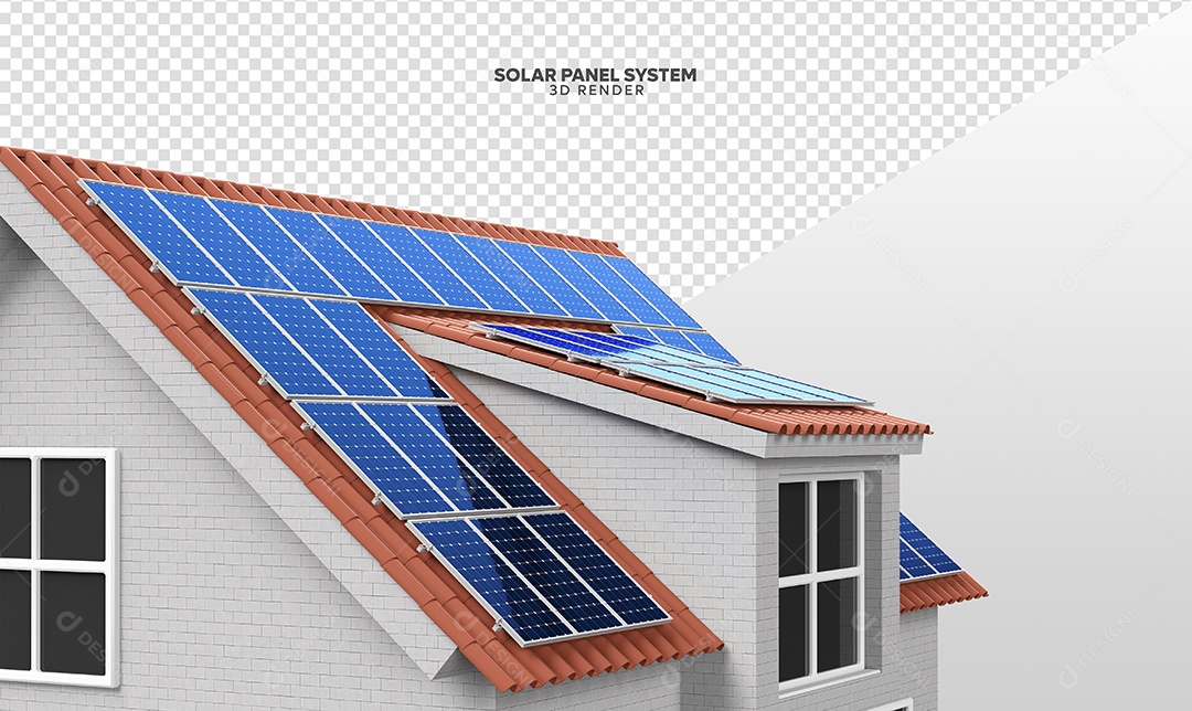 Elemento 3D Para Composição Casa Com Placas de Energia Solar PSD