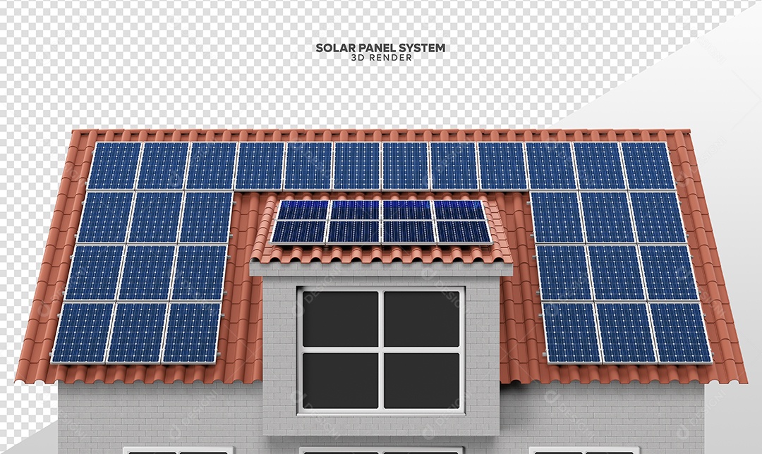 Elemento 3D Para Composição Casa Com Placas de Energia Solar PSD