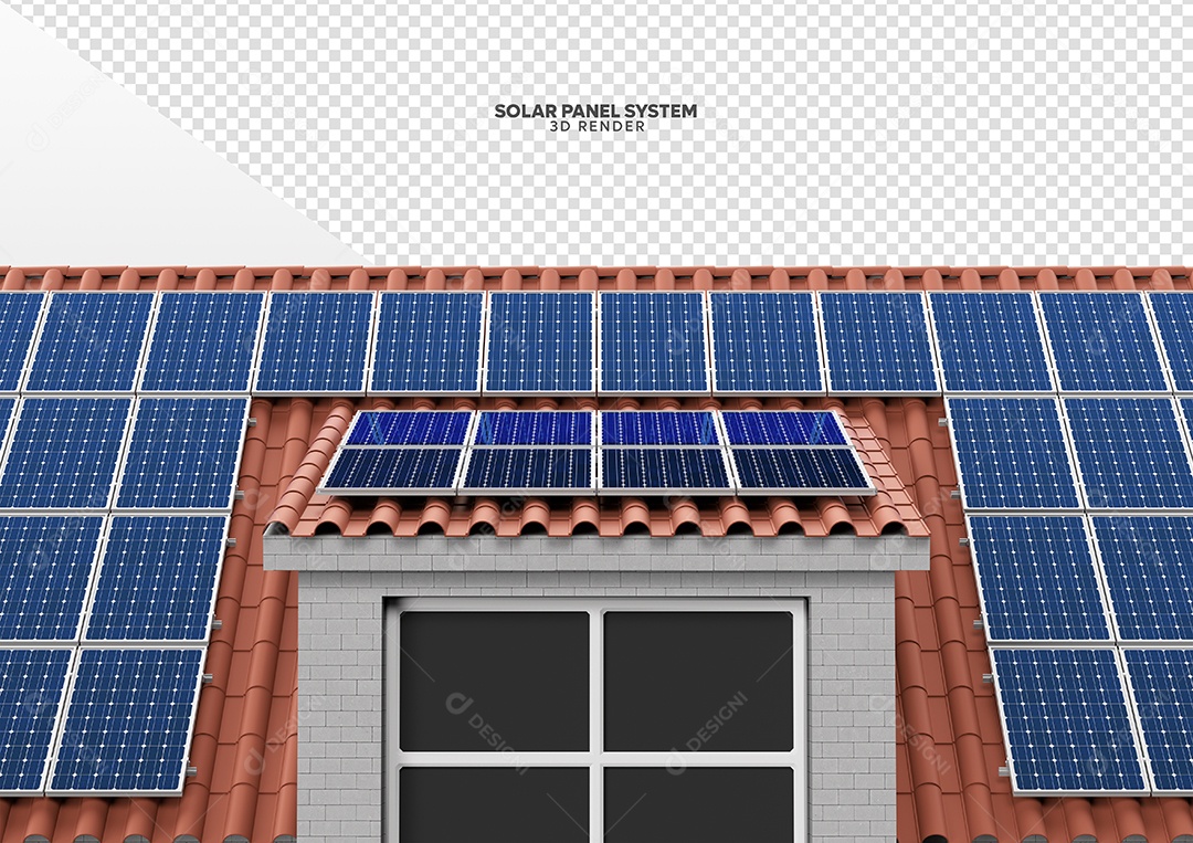 Elemento 3D Para Composição Casa Com Placas de Energia Solar PSD