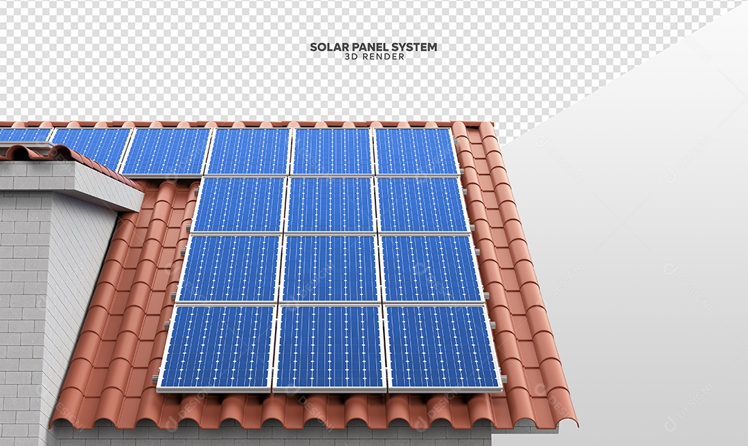 Elemento 3D Para Composição Casa Com Placas de Energia Solar PSD