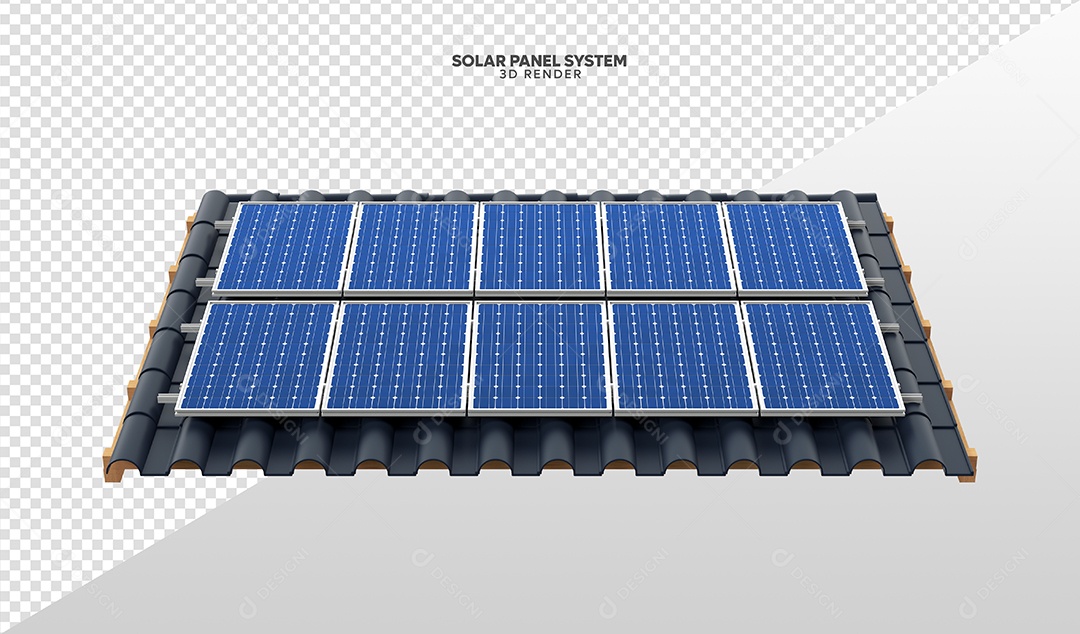 Elemento 3D Para Composição Casa Com Placas de Energia Solar PSD