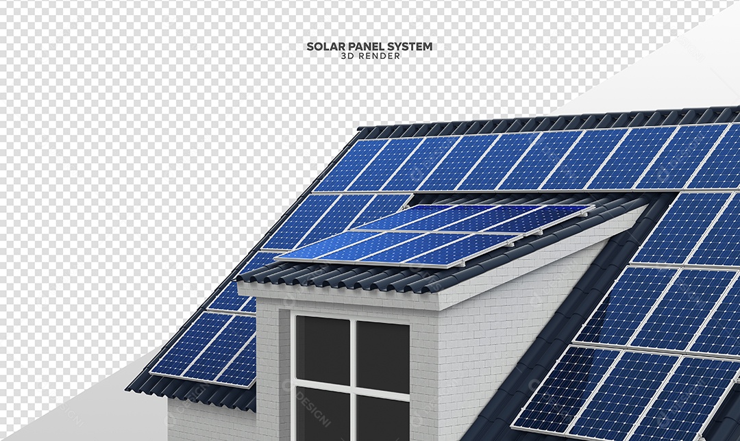 Elemento 3D Para Composição Casa Com Placas de Energia Solar PSD